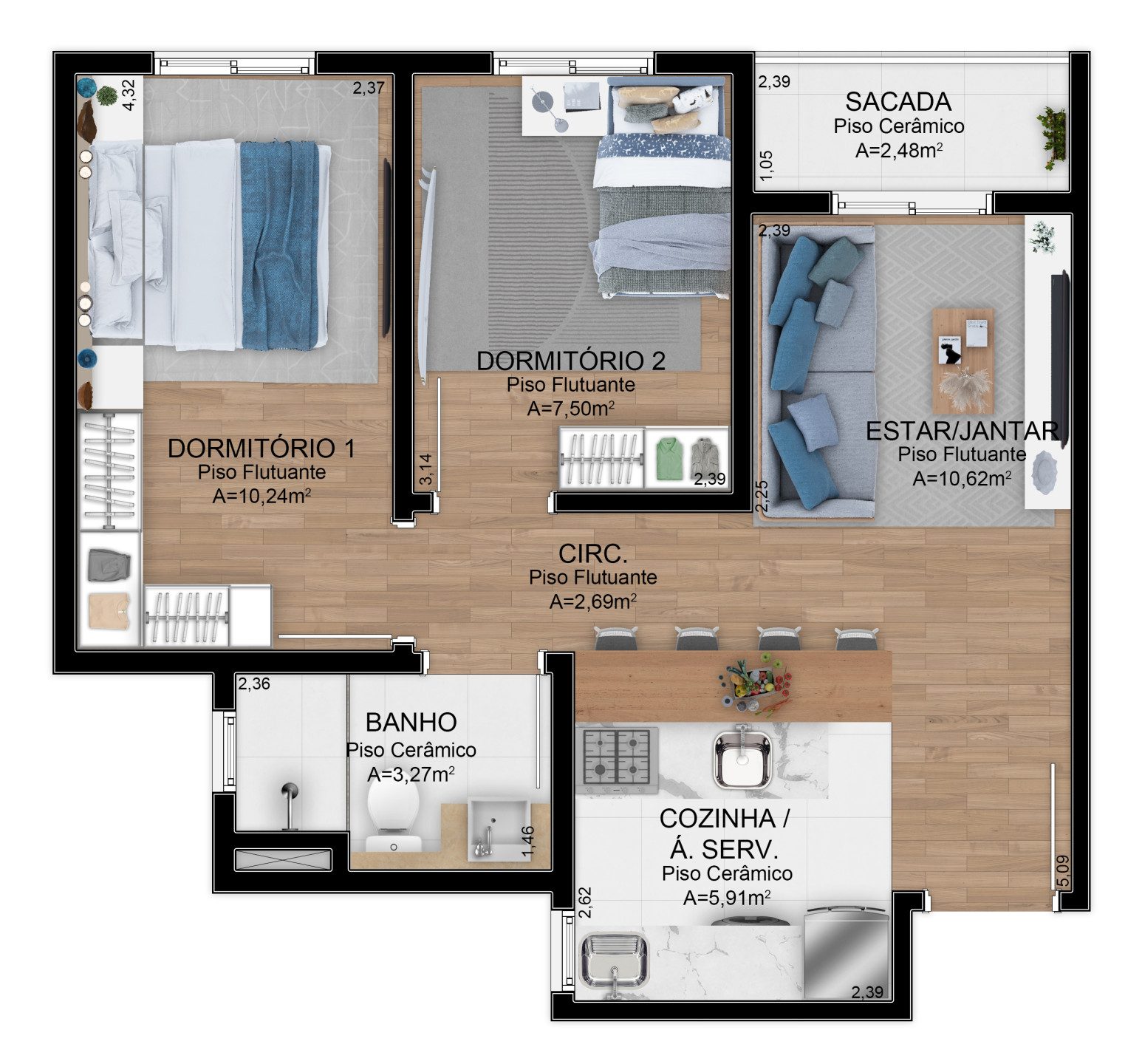 Planta do apartamento do Residencial Monte Cristo