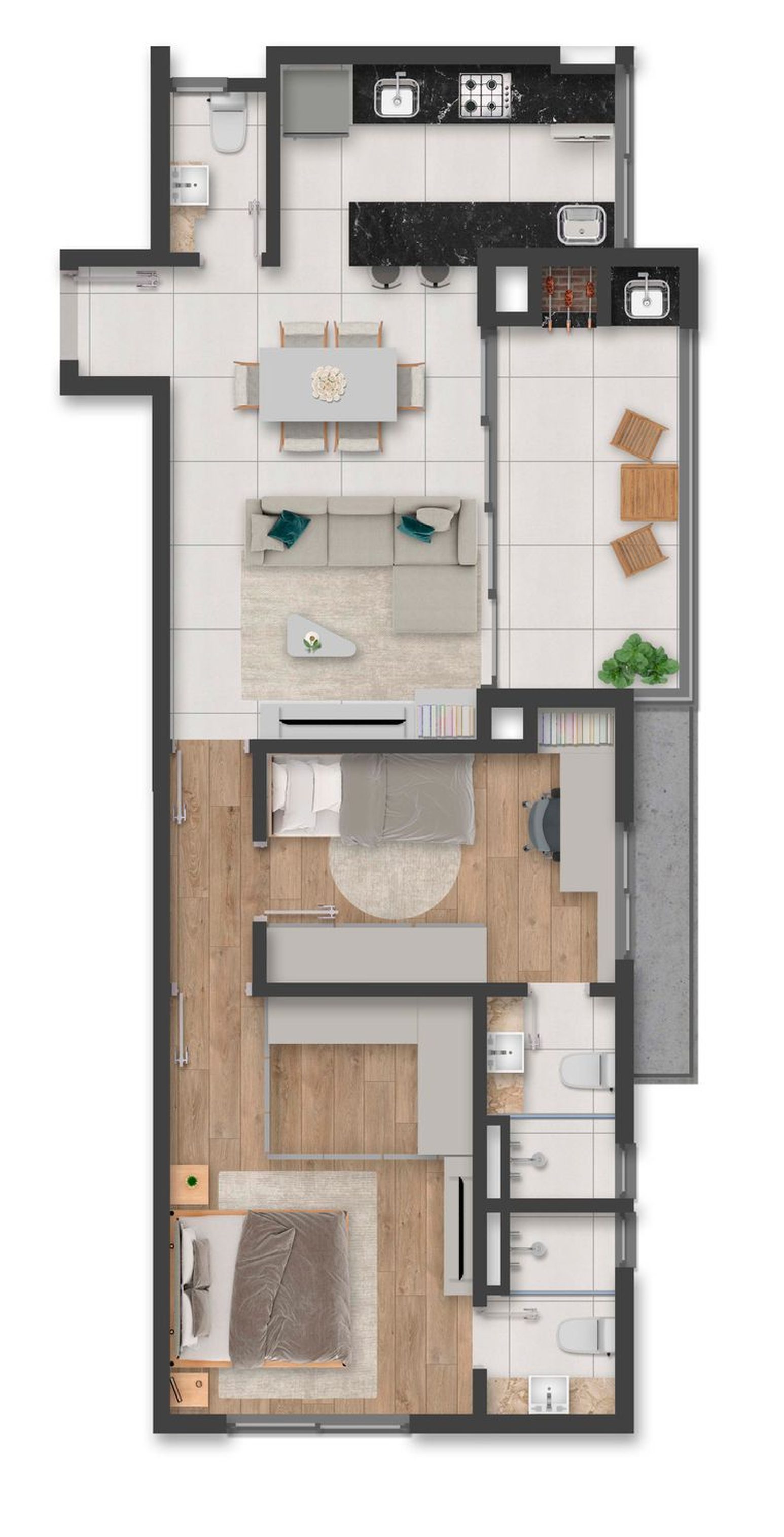 Planta do apartamento de 2 suítes