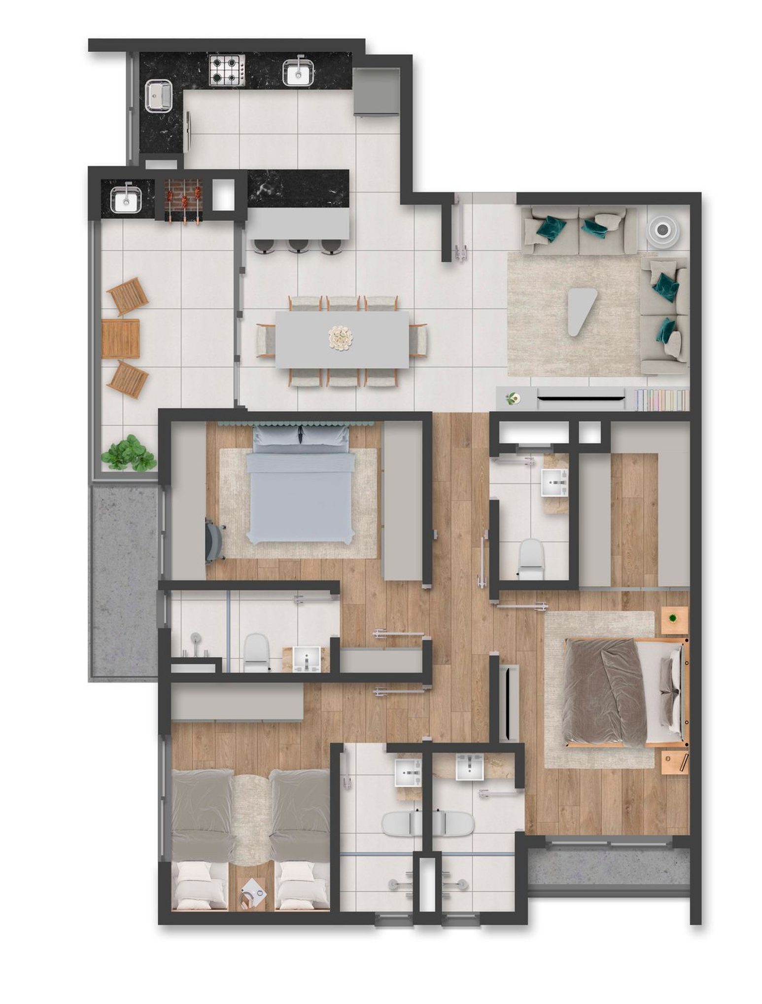 Planta do apartamento de 3 suítes