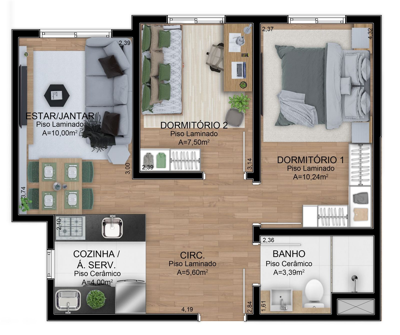 Planta do apartamento 2 dormitórios